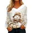 thumbnail image 1 of Hearthz Christmas Sweater Women Faux Fur Trim V Neck Sweatshirts Xmas Christmas Snowman Print Women's Tops Winter Warm Plus Size Pullover Tops Shirts, 1 of 5