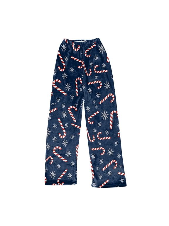 Christmas Women Fleece Pajamas High Waist Wide Leg Pajamas Pants for Women Winter Warm Fuzzy Flannel Women Lounge Pants Xmas Sleeping Pants Women