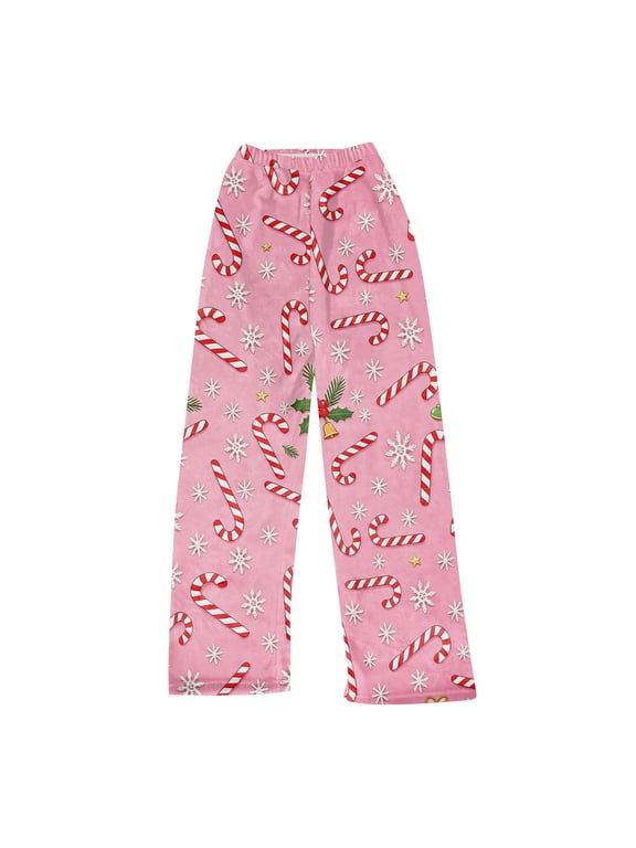 Christmas Women's Fleece Pants High Waist Wide Leg Women's Pajama Pants Winter Warm Fuzzy Flannel Woman Lounge Pants Xmas Sleeping Pants Women