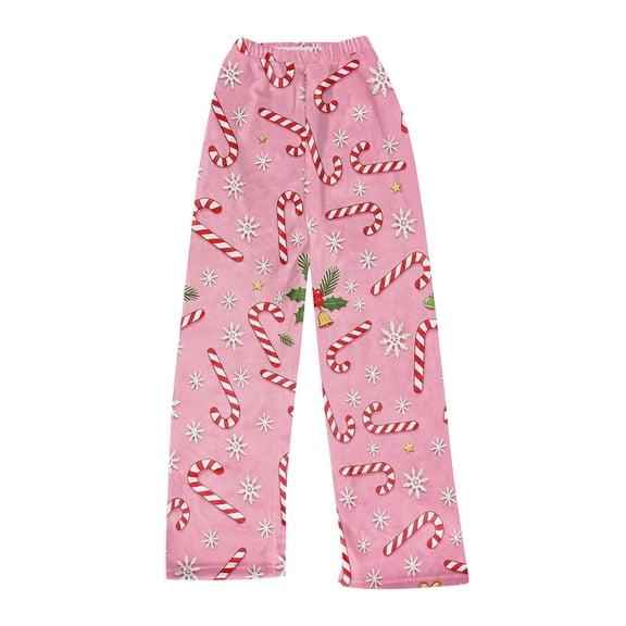 Hearthz Christmas Women's Fleece Pants High Waist Wide Leg Women's Pajama Pants Winter Warm Fuzzy Flannel Woman Lounge Pants Xmas Sleeping Pants Women