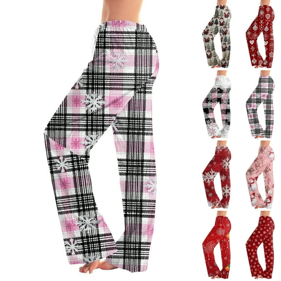 Hearthz Christmas Women's Pajamas Pants Winter Wide Leg Womens Pj Bottoms Fall Drawstring Women's Lounge Pants
