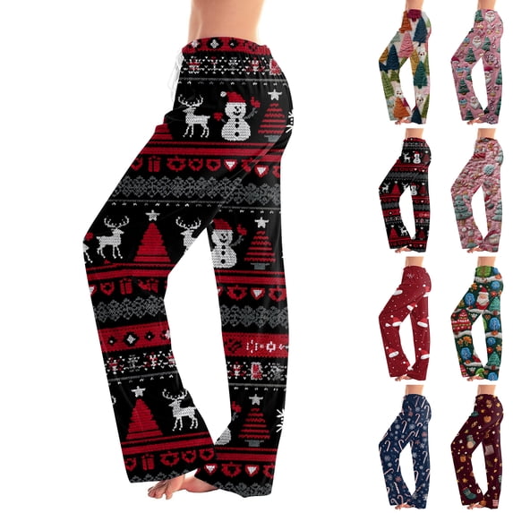 Hearthz Christmas Womens Pajamas Pants Winter Wide Leg Women Pajama Bottoms Fall Drawstring Womens Lounge Pants