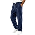 thumbnail image 1 of Hearthz Corduroy Wide Leg Mens Pants Athletic Workout Running Hiking Work Pants Elastic Waist Drawstring Jogger Pants Men with Pockets Navy M, 1 of 6