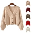 thumbnail image 1 of Hearthz Cropped Cable Knit Womens Sweaters Cardigan V Neck Puff Sleeve Womens Sweaters Fall 2026 Knit Jacket Beige XL, 1 of 4