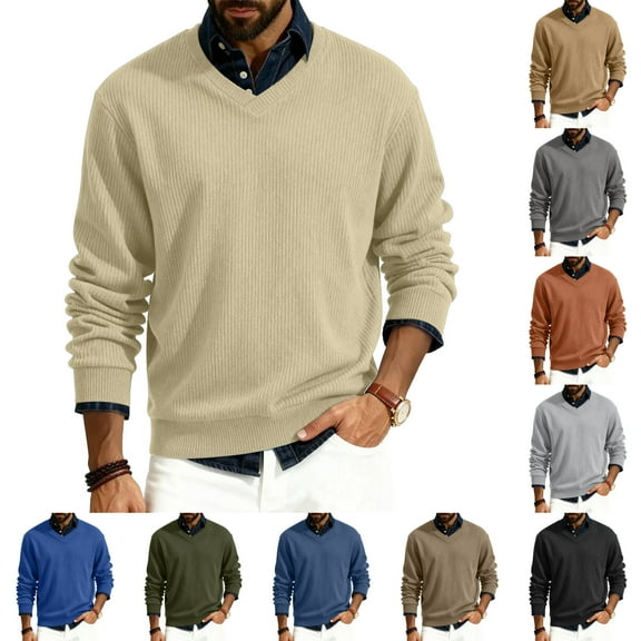 Hearthz Dress Sweaters for Men Lightweight V Neck Men's Sweatshirt Ribbed Knit Pullover Casual Fashion Long Sleeve Green Mens Sweaters