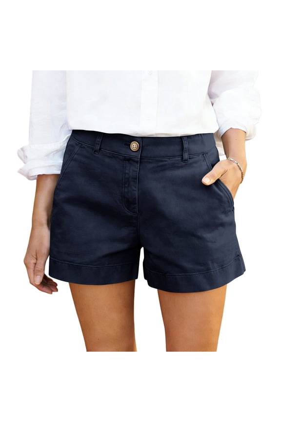 Dressy Shorts for Women High Waisted Womens Bermuda Shorts Dressy Wide Leg Womens Chino Shorts with Pocket Navy S