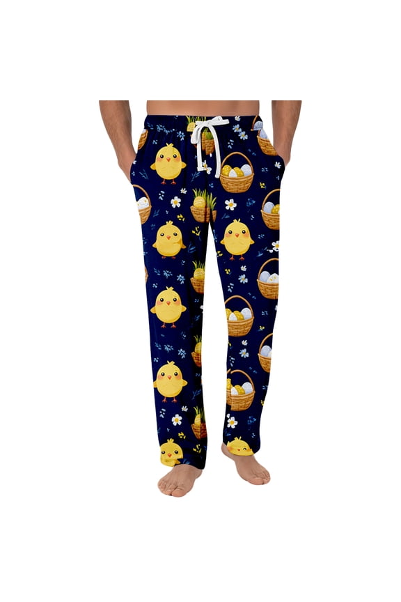 Easter Mens Pj Bottoms Easter Bunny Graphic Mens Sleep Pants Drawstring Straight Leg Sleep Bottoms with Pocket