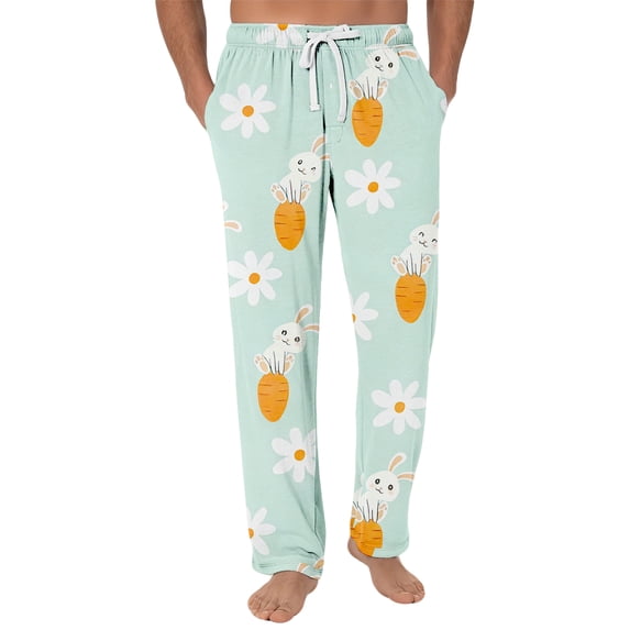 Hearthz Easter Pajama Pants Men Cute Rabbit Bunny Men's Lounge Pants Drawstring Straight Leg Sleep Bottoms with Pocket