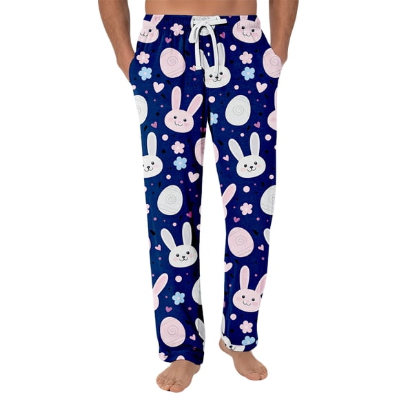 Hearthz Easter Pj Bottoms for Men Cute Rabbit Bunny Lounge Pants for Men Drawstring Straight Leg Sleep Bottoms with Pocket