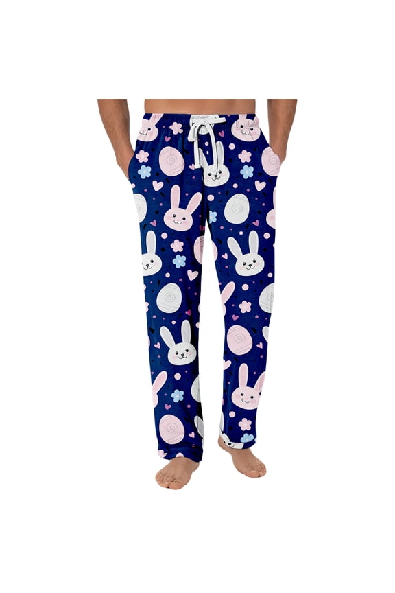 Easter Sleep Pants for Men Happy Easter Egg Men’s Lounge Pants Drawstring Straight Leg Sleep Bottoms with Pocket