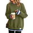 thumbnail image 1 of Hearthz Fake Two Piece Pullover Sweatshirts for Women Long Sleeve Striped Cuff Layered Crewneck Sweatshirt Women Fall Winter Warm Women's Pullover Sweaters, 1 of 5