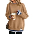 thumbnail image 1 of Hearthz Fake Two Piece Pullover Sweatshirts for Women Long Sleeve Striped Cuff Layered Women's Crewneck Sweatshirts Fall Winter Warm Women's Pullover Sweaters, 1 of 5