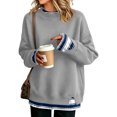 thumbnail image 1 of Hearthz Fake Two Piece Women Sweatshirt Long Sleeve Striped Cuff Layered Womens Crew Necks Sweatshirts Fall Winter Warm Womens Pullover Sweatshirt, 1 of 5
