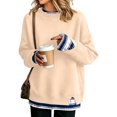 thumbnail image 1 of Hearthz Fake Two Piece Womens Sweatshirts Long Sleeve Striped Cuff Layered Oversized Crewneck Sweatshirt Women Fall Winter Warm Womens Pullover Sweatshirt, 1 of 5