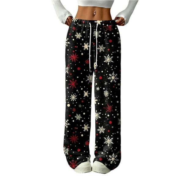 Hearthz Flannel Pajama Pants Women Christmas Soft Fuzzy Elastic Waist Wide Leg Sleep Pants with Pockets Fall Winter Warm Womens Pajama Bottoms