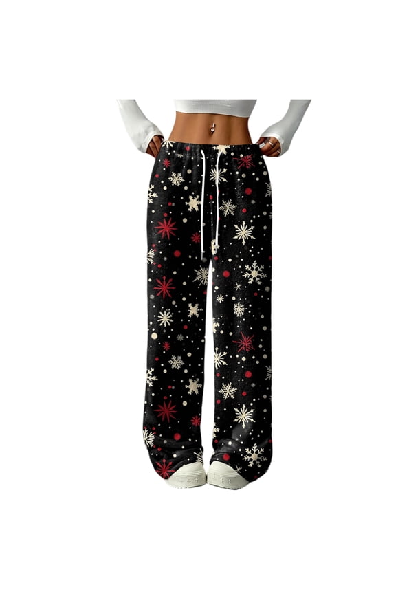 Flannel Pajama Pants Women Christmas Soft Fuzzy Elastic Waist Wide Leg Sleep Pants with Pockets Fall Winter Warm Womens Pajama Bottoms