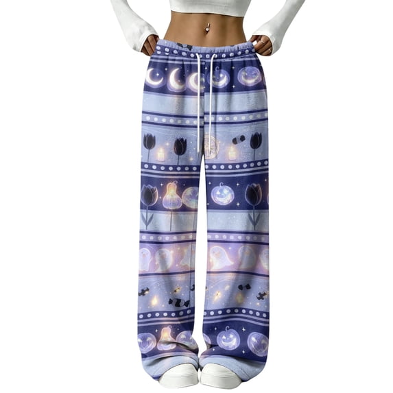 Hearthz Flannel Pajama Pants Women Ghost Pumpkin Spider Web Graphic Women Pajamas Fleece Pajama Pants Drawstring Elastic Waist Wide Leg Pj Bottoms Pants