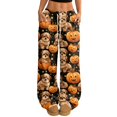 thumbnail image 1 of Hearthz Flannel Pajamas Ghost Pumpkin Bat Print Womens Fluffy Pajama Pants Drawstring Elastic Waist Wide Leg Pajamas Pants for Women, 1 of 5