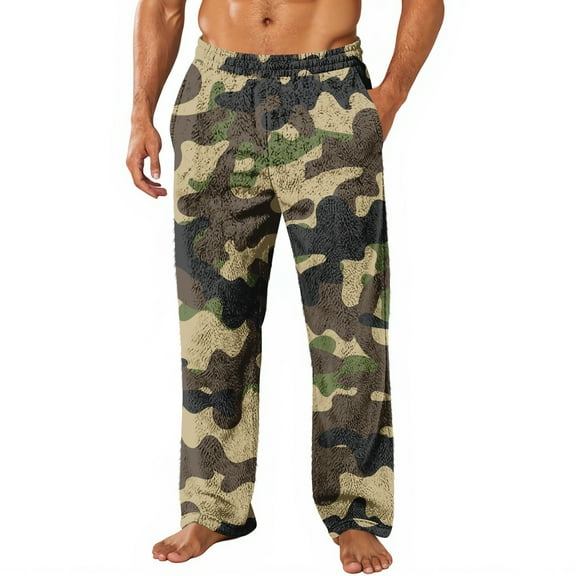 Hearthz Flannel Pj Pants for Men Camouflage Mens Pajama Pants Winter Warm Plush Fluffy Mens Sleep Pants with Pockets