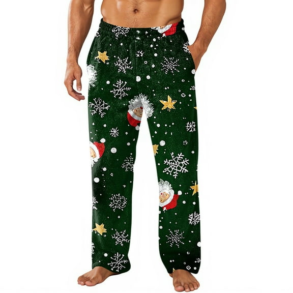 Hearthz Flannel Sleep Pants for Men Christmas Pj Pants for Men Winter Warm Plush Fluffy Mens Sleep Pants with Pockets
