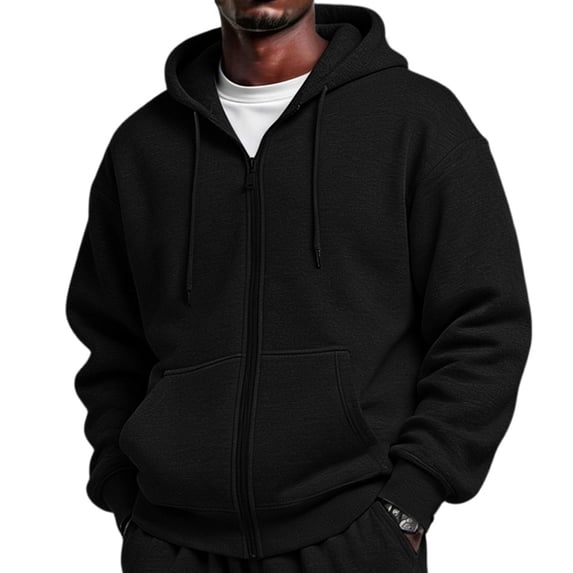 Hearthz Fleece Hoodie Men Long Sleeve Zipper Mens Hoodie Jacket Streetwear Oversized Winter Cotton Flannel Hoodies for Men Black XL