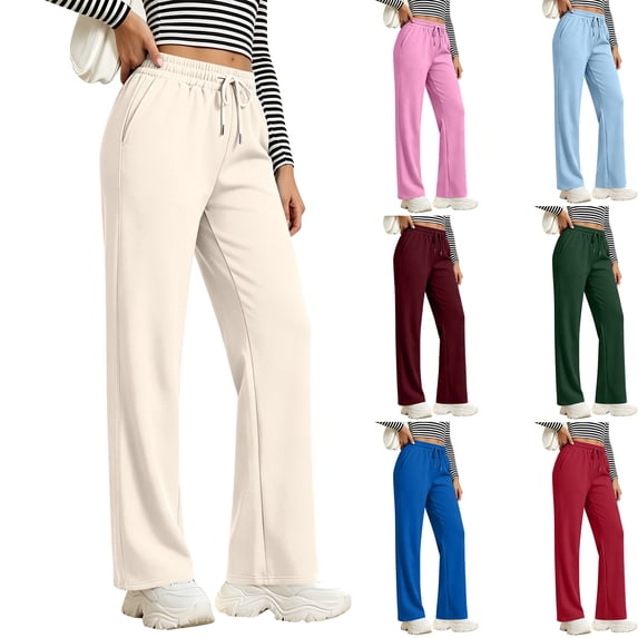 Hearthz Fleece Lined Straight Sweatpants Women Solid High Waist Womens Baggy Sweatpants Winter Warm Trousers for Women Athletic Workout Gym Womens Fleece Sweatpants Blue L
