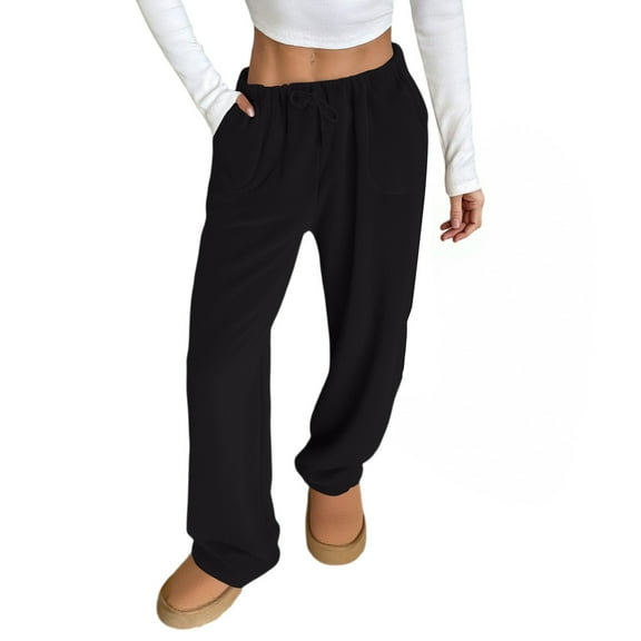 Hearthz Fleece Lounge Pants Black Fluffy Fleece Elastic Waist Wide Leg Lounge Pants with Pockets Fall Winter Warm Pj Soft Sleep Bottoms