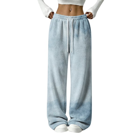 Hearthz Fleece Lounge Pants Gradient Tie Dye Wide Leg Pj Bottoms for Women Elastic Drawstring High Waist Sleeping Pants Women Women's Fuzzy Plush Pajama Pants
