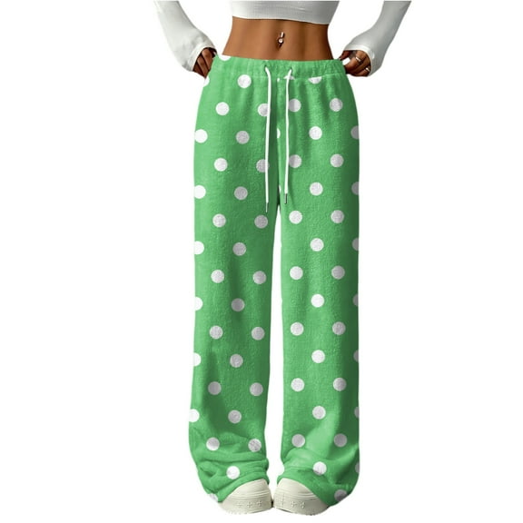 Hearthz Fleece Lounge Pants Plaid Soft Fuzzy Elastic Waist Wide Leg Lounge Pants with Pockets Fall Winter Warm Womens Pajama Bottoms