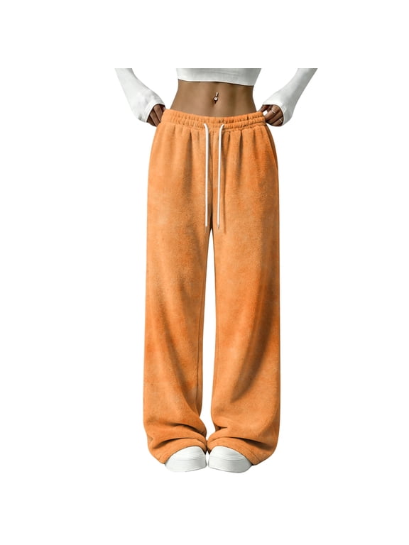 Fleece Lounge Pants Wide Leg Pj Bottoms for Women Elastic Drawstring High Waist Sleeping Pants Women Flannel Pj Pants