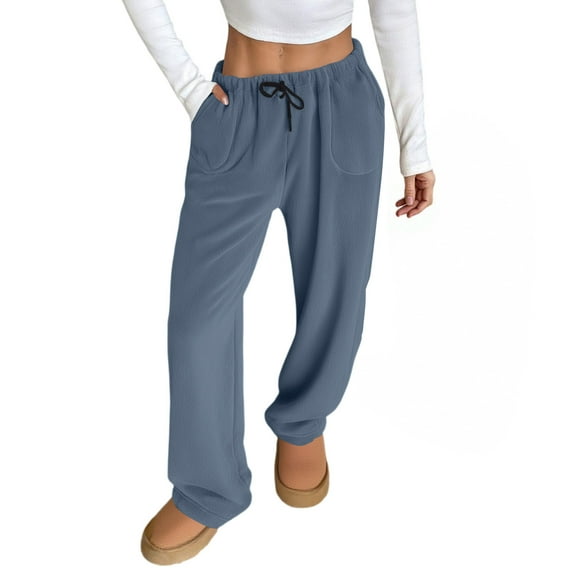 Hearthz Fleece Lounge Pants Women Navy Fuzzy Fleece Cozy Elastic Waist Wide Leg Sleep Pants with Pockets Fall Winter Warm Womens Pajama Bottoms