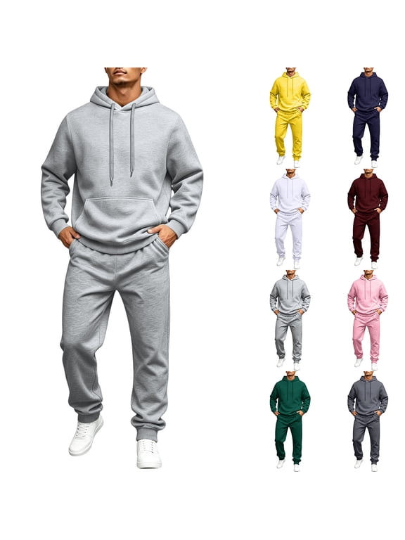 Fleece Men's Sweatshirt Suit 2 Piece Outfit Long Sleeve Drawstring Fuzzy Jogging Suit Hooded Set Athletic Mens Sweatsuits Dark Green L