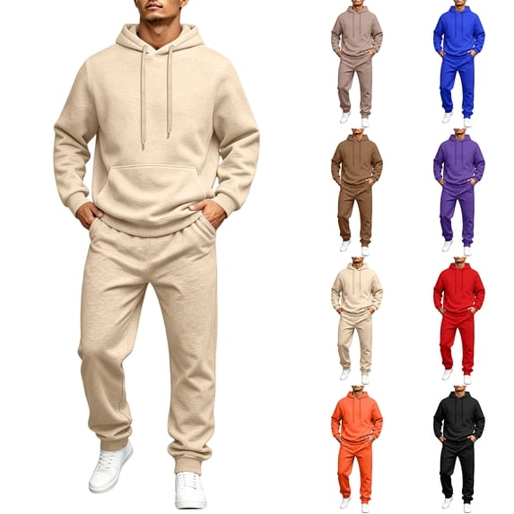 Hearthz Fleece Men's Tracksuit 2 Piece Sweatsuit Set Long Sleeve Drawstring Flannel Hoodie Jogger Sweatpants Set Athletic Mens Track Suits 2 Piece Set Beige XXL