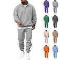 thumbnail image 1 of Hearthz Fleece Men's Tracksuit 2 Piece Sweatsuit Set Quarter Zip Stand Collar Sweatshirt and Joggers Set Fall Winter Warm Athletic Sweat Suits Men Green XXL, 1 of 8
