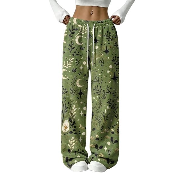 Hearthz Fleece Pajamas for Women Moon Star Print Wide Leg Pajama Pants Women Elastic Drawstring High Waist Sleeping Pants Women Womens Fluffy Pajama Pants