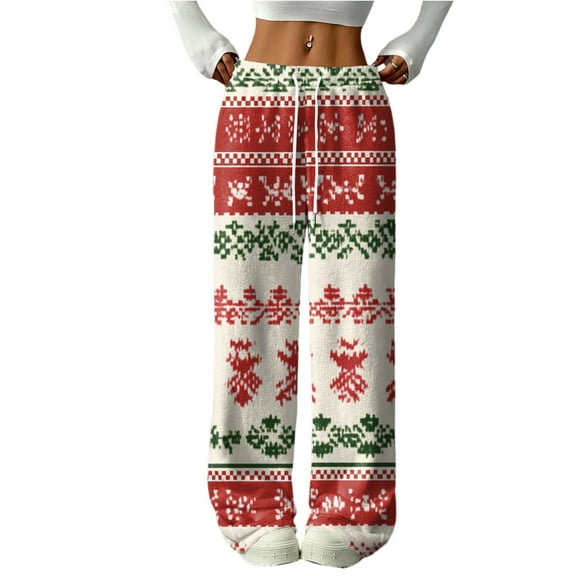 Hearthz Fleece Pj Pants Christmas Fluffy Fuzzy Fleece Elastic Waist Wide Leg Lounge Pants with Pockets Fall Winter Warm Pj Soft Sleep Bottoms