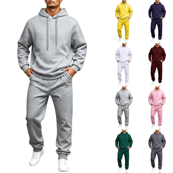 Hearthz Fleece Sweatsuits for Men 2 Piece Tracksuit Long Sleeve Drawstring Fuzzy Jogging Suit Hooded Set Athletic Men Sweatsuits White XXXL