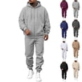 thumbnail image 1 of Hearthz Fleece Zip Up Men's Tracksuit 2 Piece Sweatsuit Set Oversized Hoodie Jacket Sweatsuits Pants Fall Winter Warm Athletic Sweatsuit for Men Dark Gray S, 1 of 8