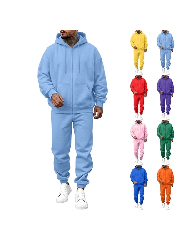 Fleece Zip Up Sweatsuits for Men 2 Piece Tracksuit Oversized Athletic Jacket and Sweatpants Fall Winter Warm Athletic Mens Sweat Set Red XXL