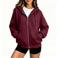 thumbnail image 1 of Hearthz Full Zip Hooded Jacket for Women Solid Color Drop Shoulder Zip Up Hoodie Women Lightweight Fall Winter Warm Women’s Jackets with Pocket Wine M, 1 of 6