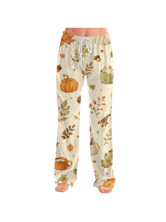 Funny Spooky Graphic Women's Pajama Pants Elastic Drawstring Wide Leg Lightweight Lounge Pants Women Soft Holiday Halloween Womens Sleep Pants
