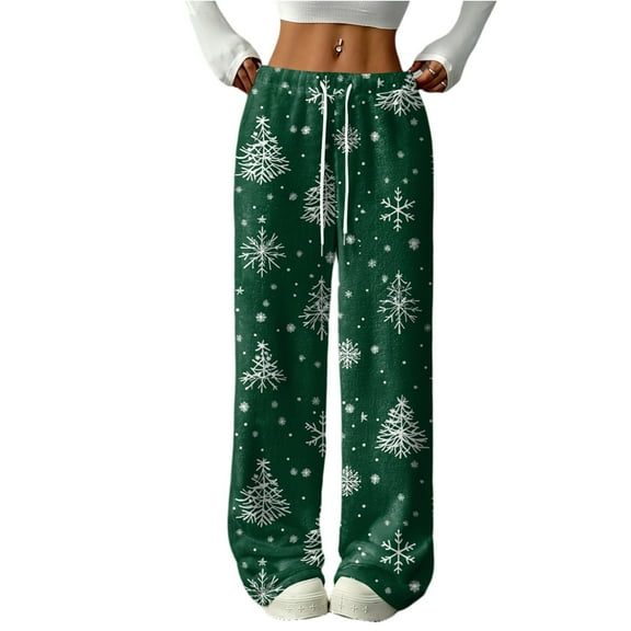 Hearthz Fuzzy Pants for Women Christmas Fluffy Fuzzy Fleece Elastic Waist Wide Leg Sleep Pants with Pockets Fall Winter Warm Womens Pajama Bottoms