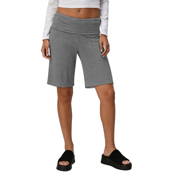 Hearthz Gauchos for Women Solid Color Palazzo Culotte Fold Over Waist Bermuda Shorts for Women Flowy Low Rise Biker Shorts for Women