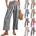 thumbnail image 1 of Hearthz Gingham Women's Wide Leg Pants High Waist Smocked Drawstring Cropped Pants Comfy Flowy Plaid Loose Pants for Women with Pockets Coffee M, 1 of 7