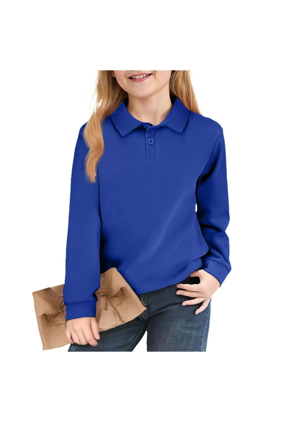 Girls' Long Sleeve Polo Shirt Pique Polo Polo Shirts for Girls Lapel Button Back To School Clothes Teen Girls 5-6 Years