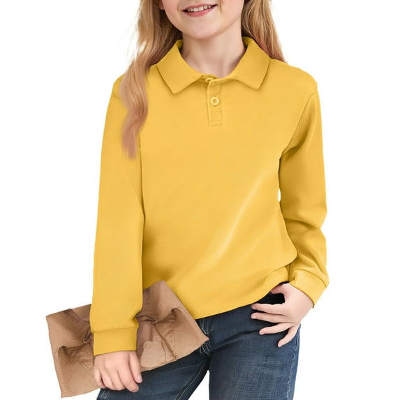 Hearthz Girls' Long Sleeve Polo Shirt Pique Polo Uniform Shirts for Girls Collared Back To School Teen Girl Trendy Clothes 5-6 Years