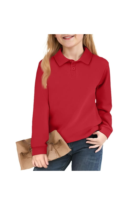 Girls Long Sleeve Polo Shirts Kids Pique Polo Girls Uniform Shirts Lapel Button Back To School Trendy Clothes for Teen Girls 9-10 Years