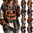 thumbnail image 1 of Hearthz Halloween Face Print Hoodies for Women Retro Spooky Season Patchwork Womens Pullover Fall Pumpkin Graphic Ghost Fleece Hoodie Women with Pockets, 1 of 9
