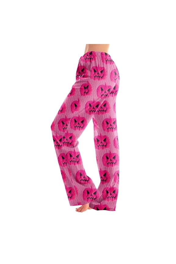 Halloween Flannel Pajama Pants Women Plush Fuzzy Comfy Pajama Pants Warm Cozy Pj Bottoms Lounge Pants Fleece Lined Pants