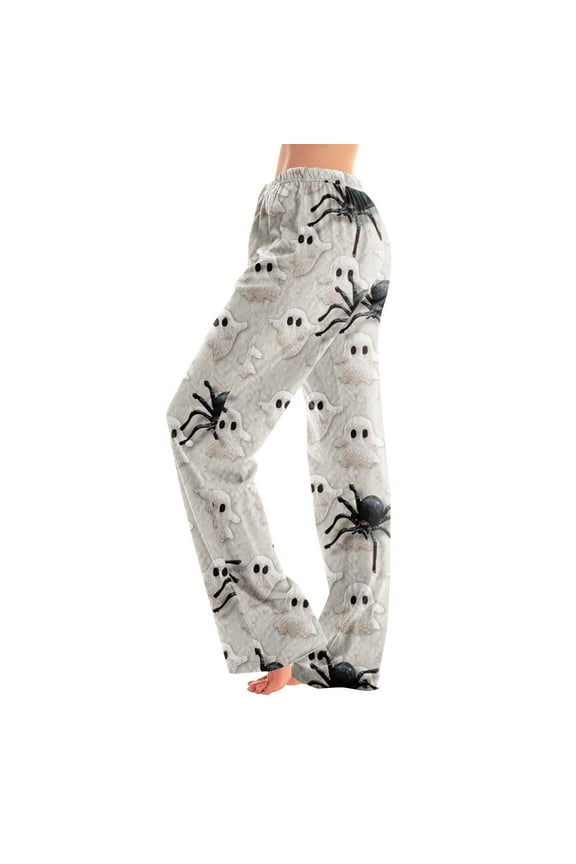Halloween Flannel Pajama Pants Women Plush Fuzzy Plaid Pajama Pants Warm Cozy Pj Bottoms Lounge Pants Fleece Pants